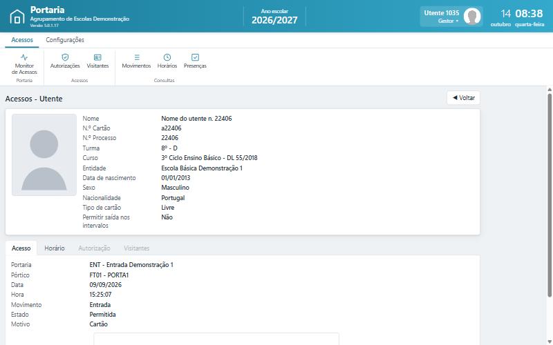 Ficha da passagem de um utente