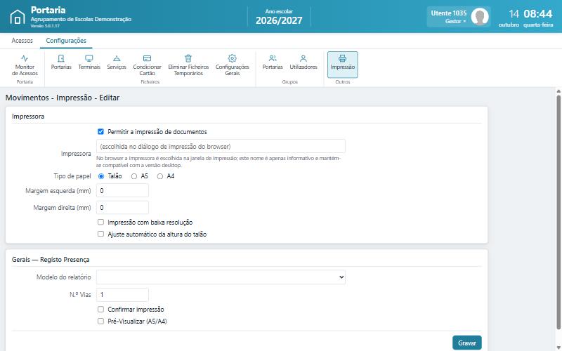 Configurações de impressão