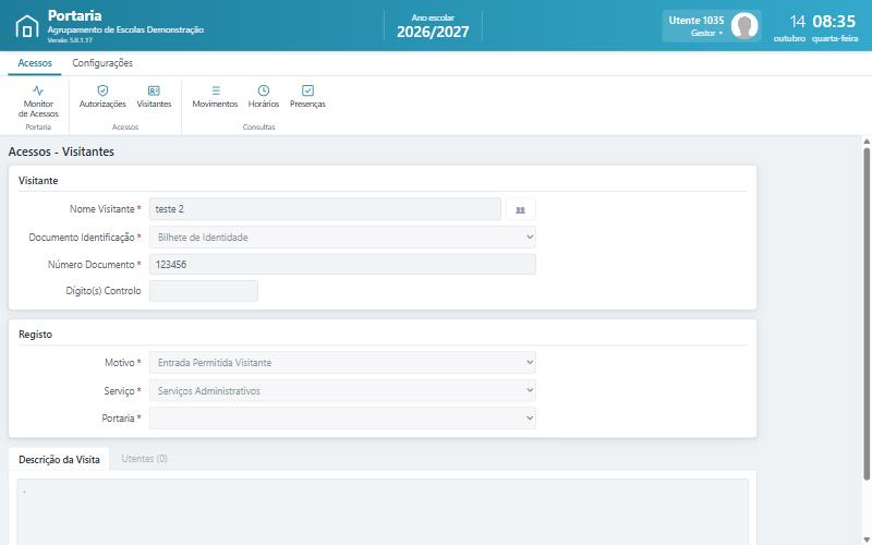Registo de visitante bloqueado