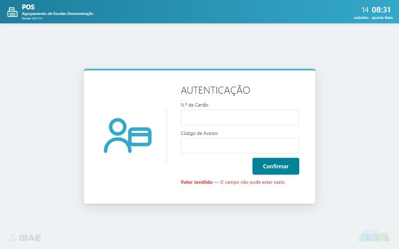 Mensagem de campo vazio no ecrã de autenticação