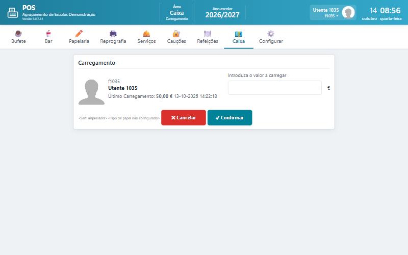 Ecrã de carregamento com o utente identificado