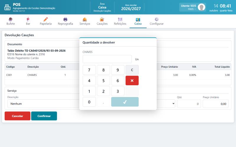 Janela Quantidade a devolver