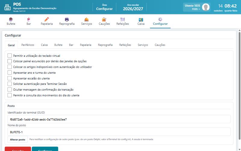 Configurar, separador Geral