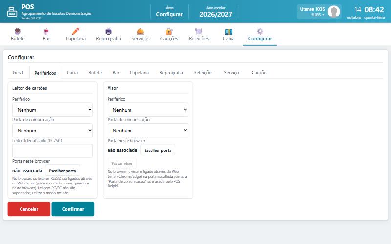 Configurar, separador Periféricos