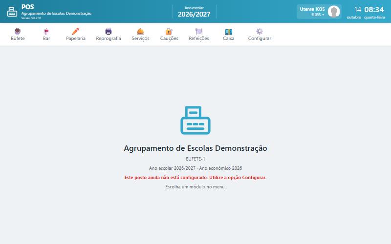 Ecrã principal do POS