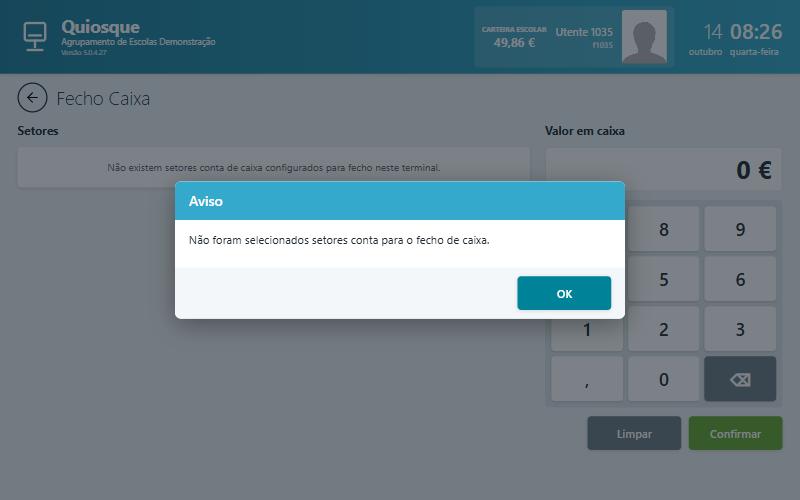 Aviso sem setores selecionados