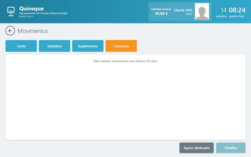 Filtro Consumos com o botão Apoio Atribuído